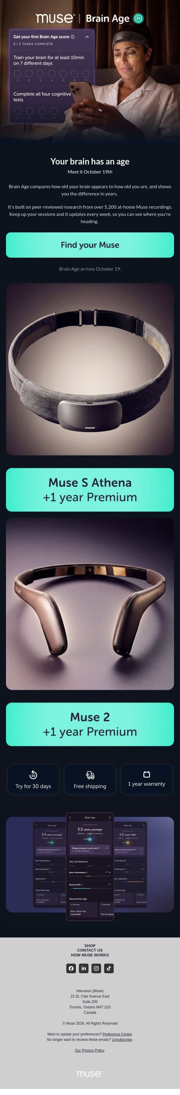 How old is your brain? email from Muse screenshot