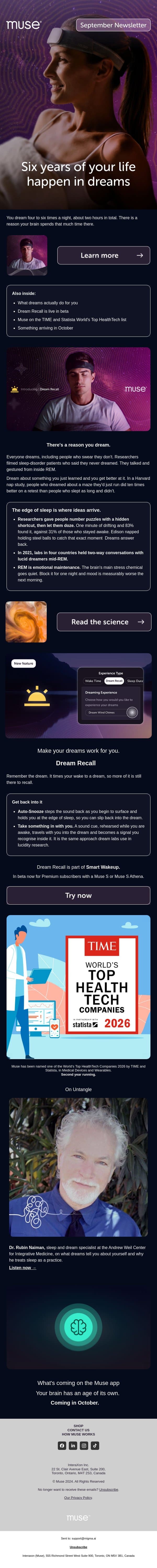 Why do you forget your dreams? email from Muse screenshot