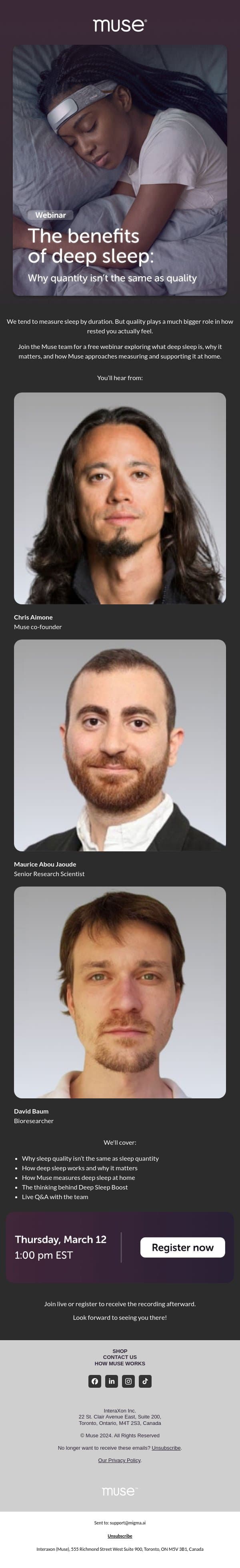 [WEBINAR] Sleeping enough but still tired? email from Muse screenshot