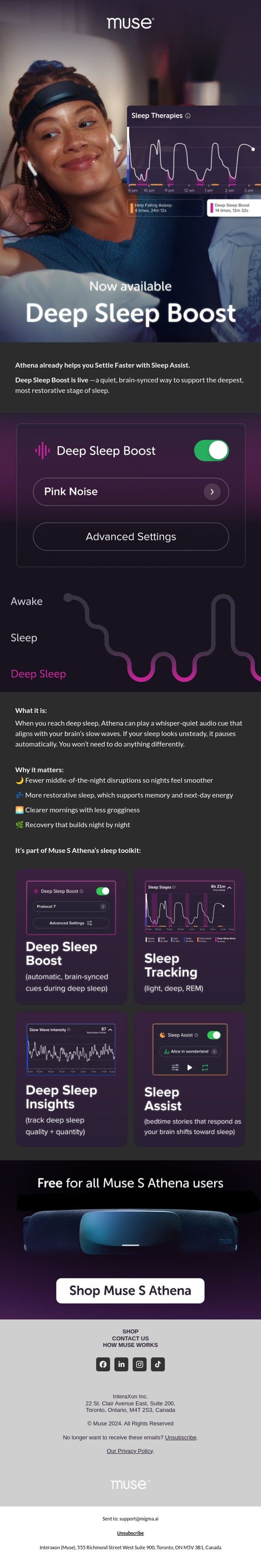 Want deeper recovery tonight? email from Muse screenshot