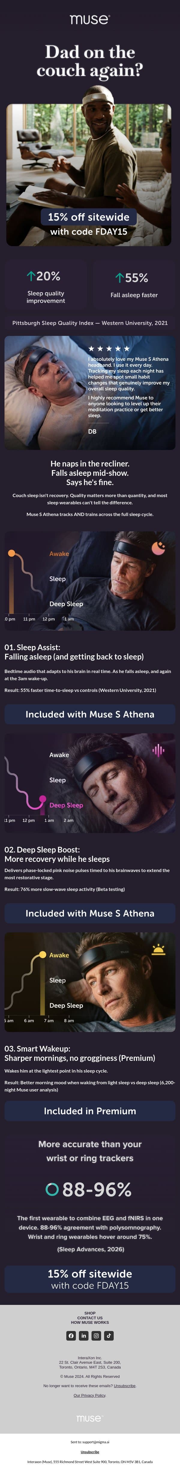 Dad on the couch again? email from Muse screenshot