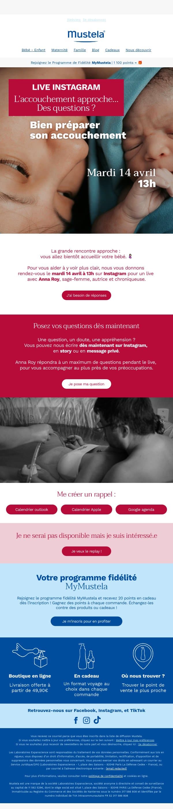 Anna Roy répond à vos questions sur l’accouchement 💙 email from Mustela screenshot