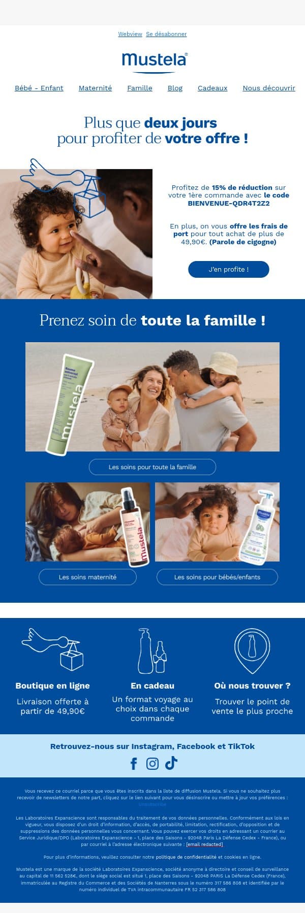 Derniers jours pour profiter de votre offre ! email from Mustela screenshot