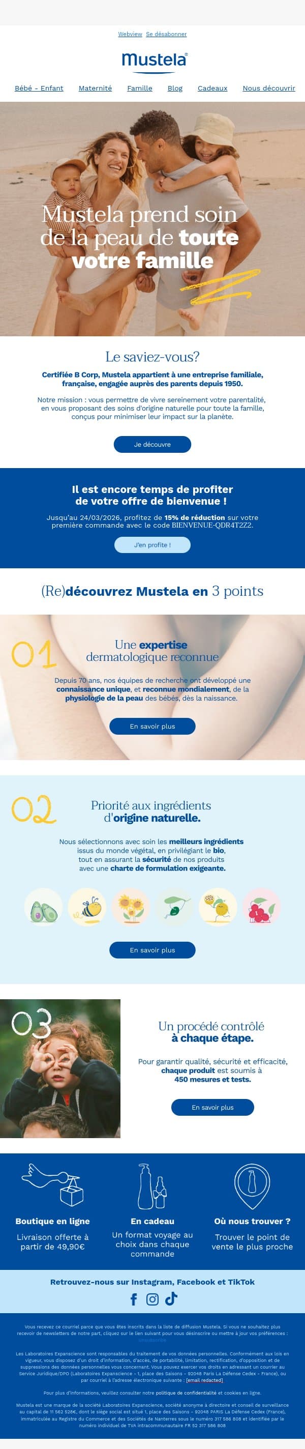Avec Mustela, prenez soin de toute votre tribu ! email from Mustela screenshot
