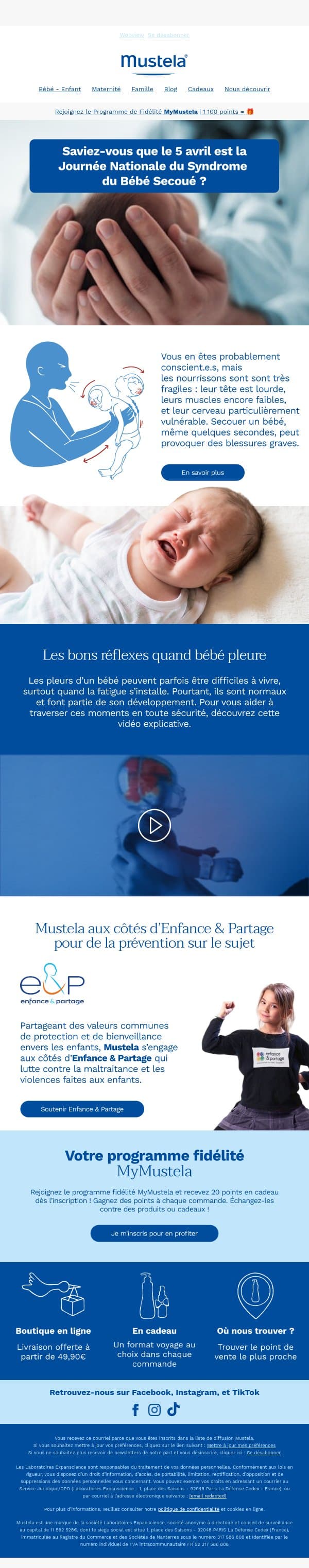 Ensemble, prévenons le syndrome du bébé secoué email from Mustela screenshot