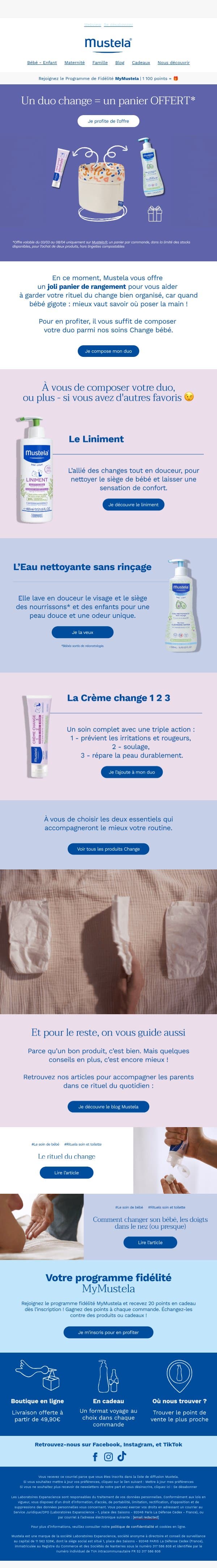 Votre panier pour le change OFFERT 🎁 email from Mustela screenshot