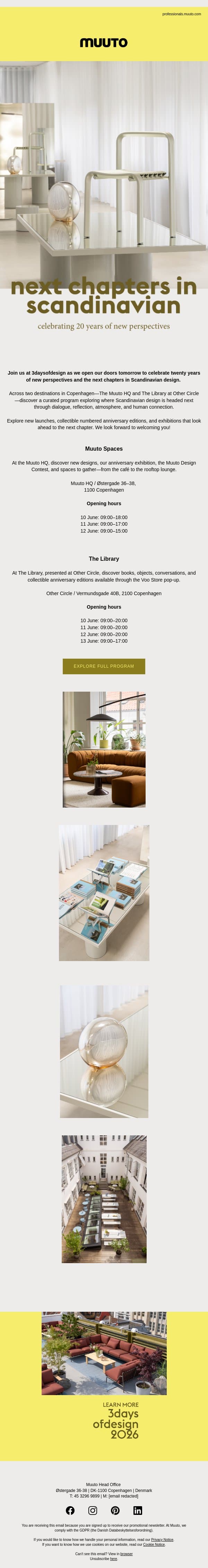 Join us tomorrow at 3daysofdesign email from Muuto screenshot