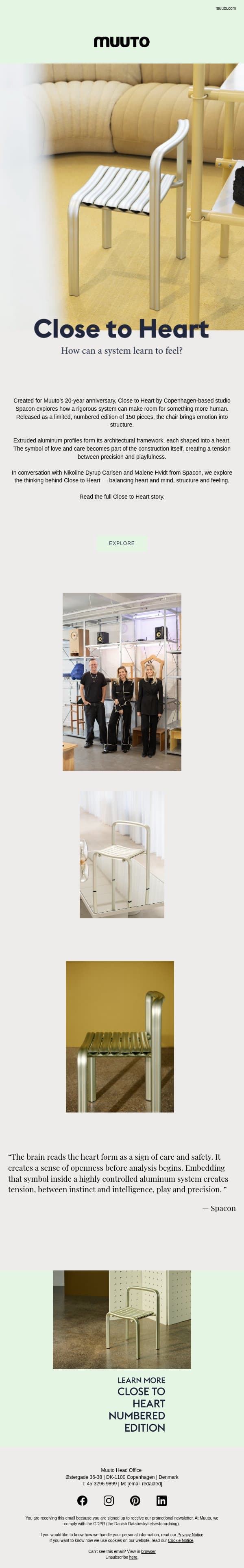 Spacon on designing Close to Heart email from Muuto screenshot