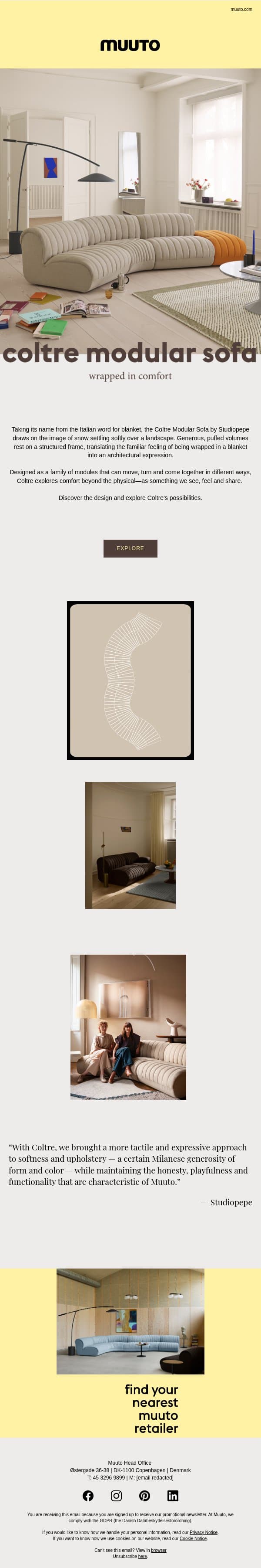 Meet Coltre — a new modular sofa by Studiopepe email from Muuto screenshot