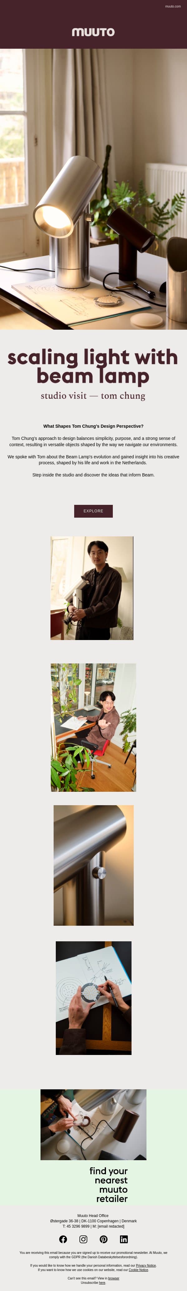 Scaling light with the Beam Table Lamp email from Muuto screenshot