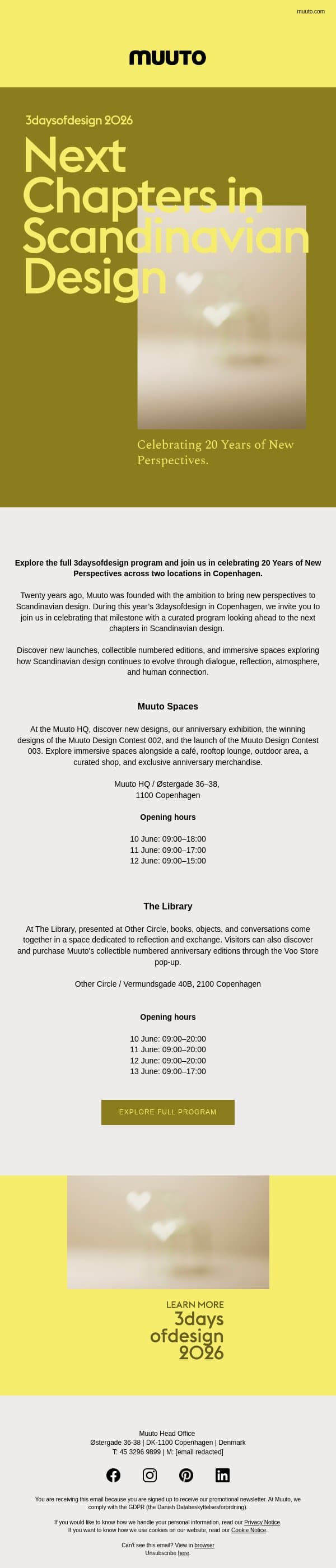 Full program unveiled—3daysofdesign 2026 email from Muuto screenshot