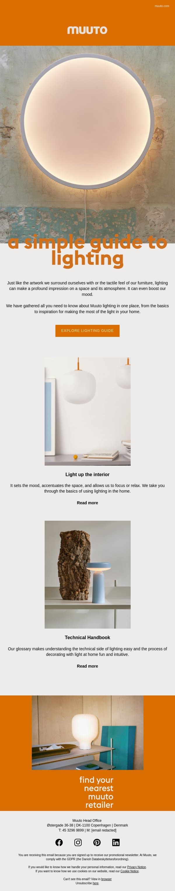 A simple guide to lighting email from Muuto screenshot