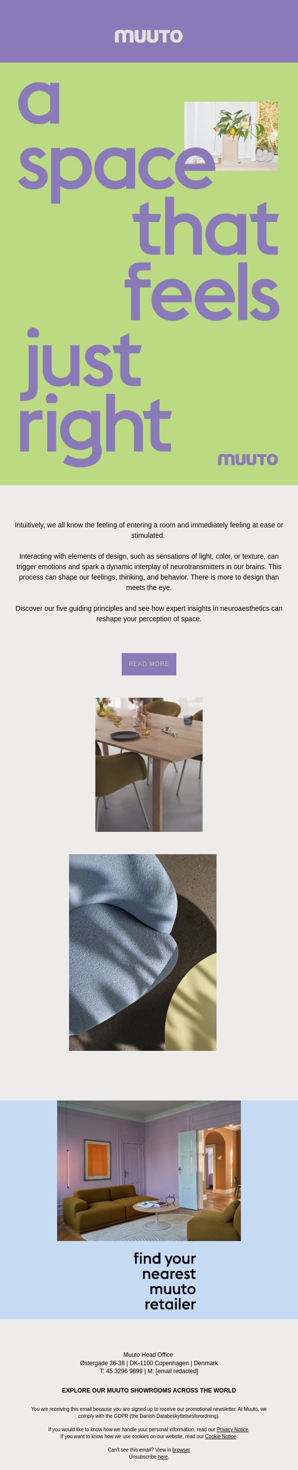 A space that feels just right email from Muuto screenshot