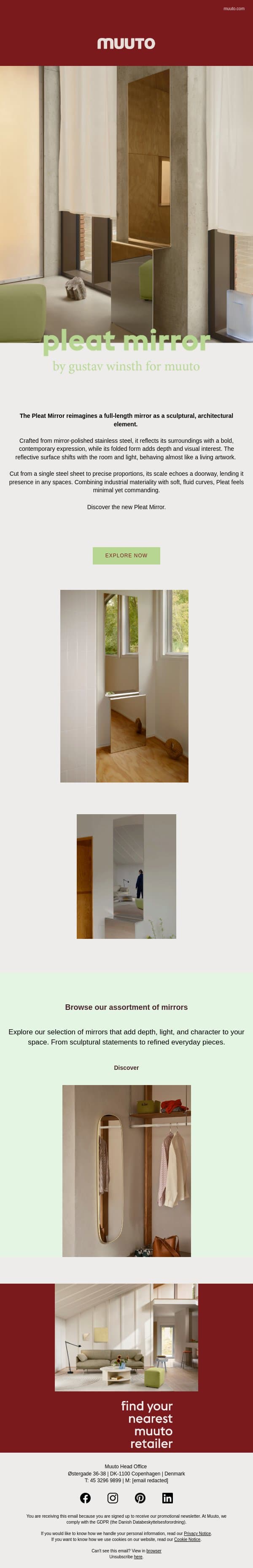 Introducing the new Pleat Mirror by Gustav Winsth email from Muuto screenshot