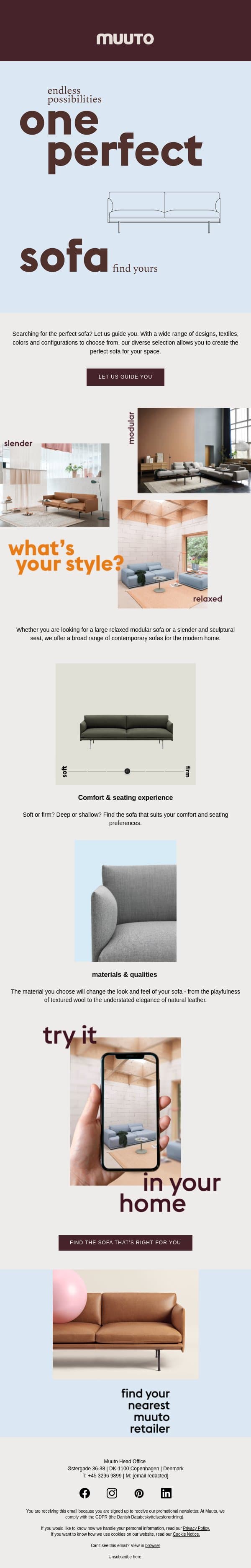 Searching for the perfect sofa? email from Muuto screenshot