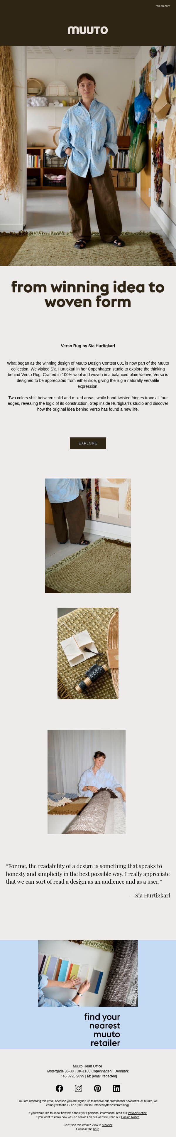 Studio Visit — Sia Hurtigkarl email from Muuto screenshot