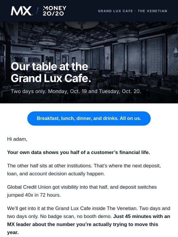 Your seat at the Grand Lux is on us email from MX