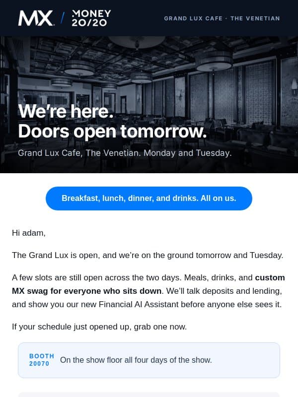 Your last-minute plans? A meal with MX. email from MX