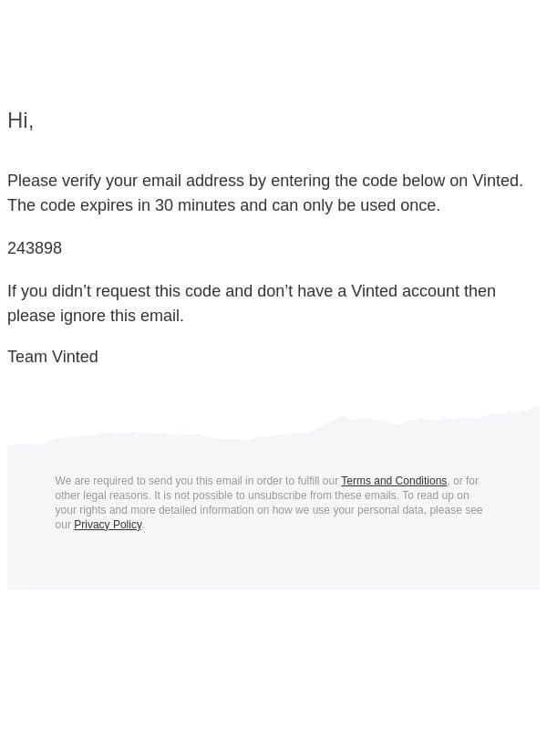 Verify your email email from Myrorna screenshot