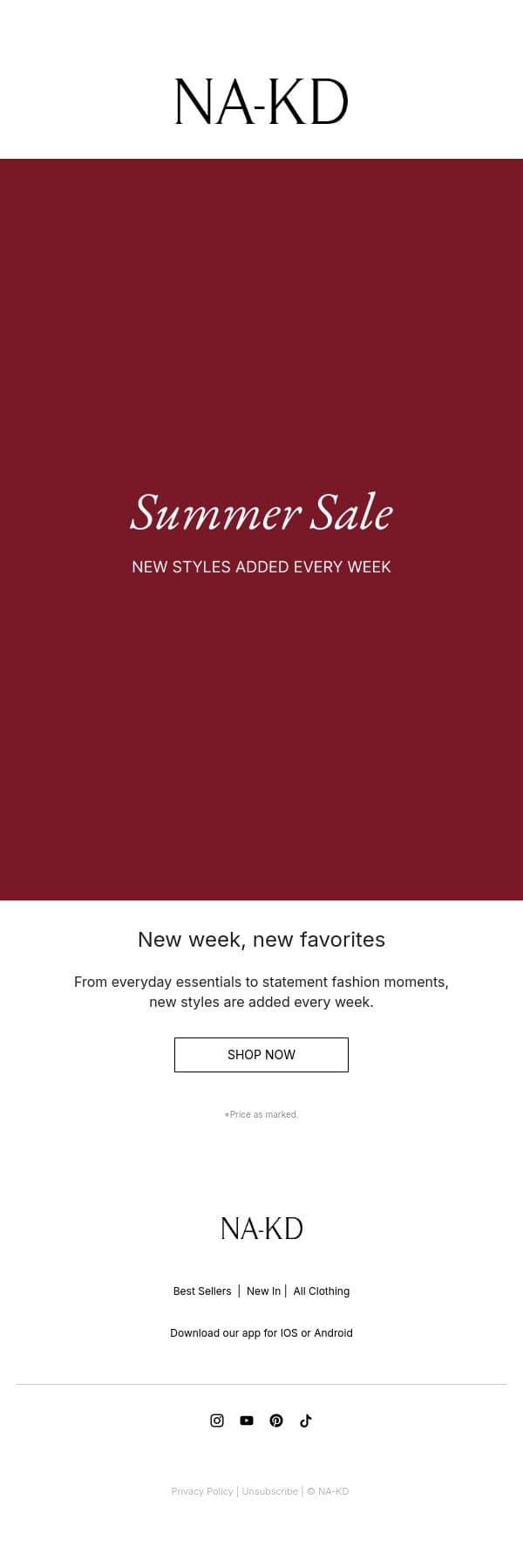 New styles have arrived email from NA-KD screenshot