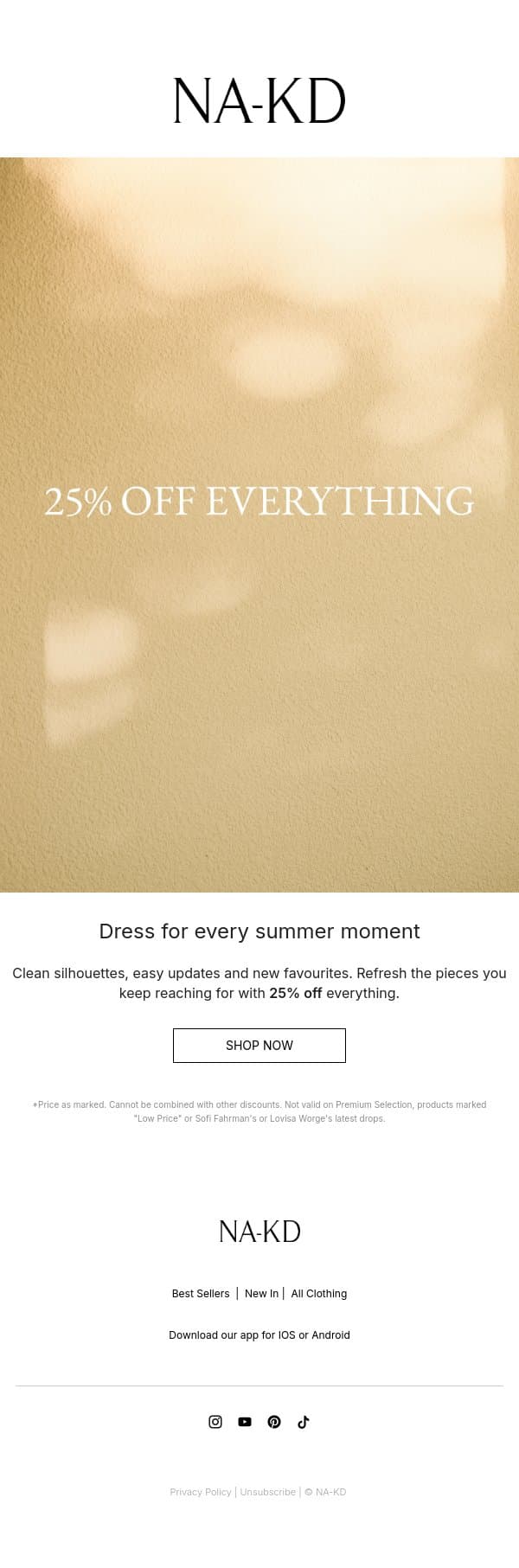 25% off everything email from NA-KD screenshot