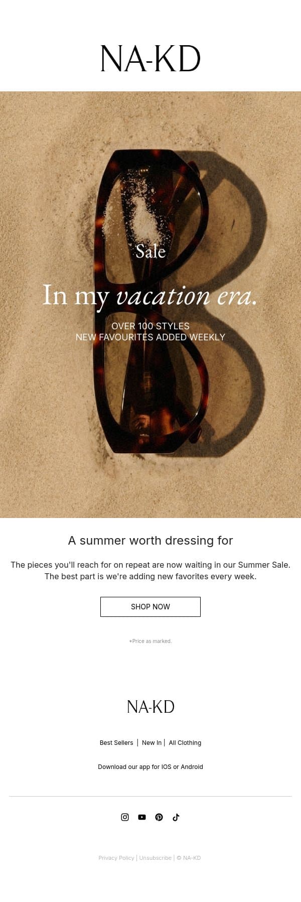 MEET THE SUMMER SALE email from NA-KD screenshot