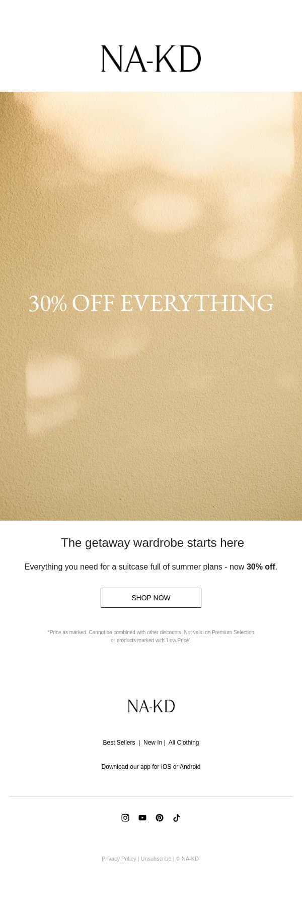 30% off everything email from NA-KD screenshot