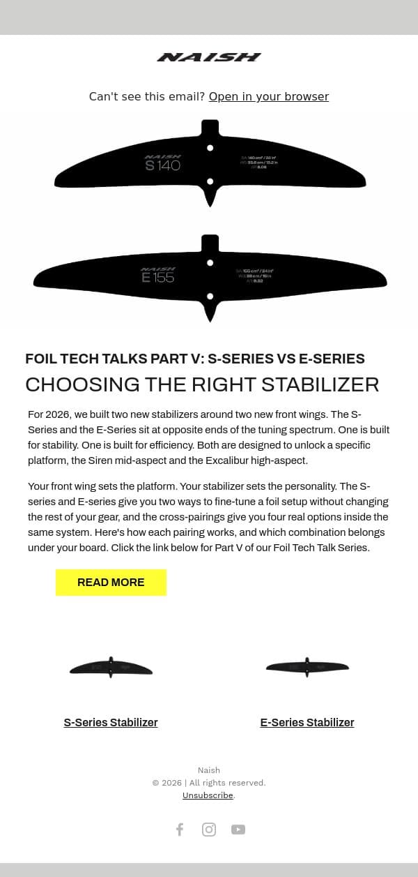 Foil Tech Talk Series: Part V email from Naish screenshot