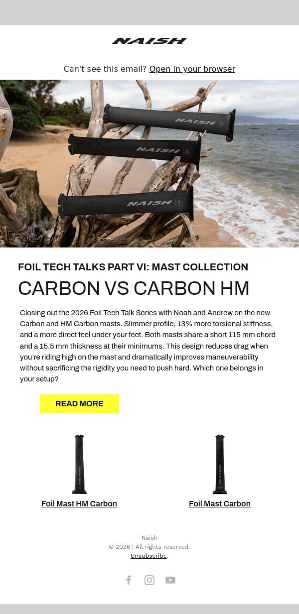 Foil Tech Talk Series: Part VI email from Naish screenshot