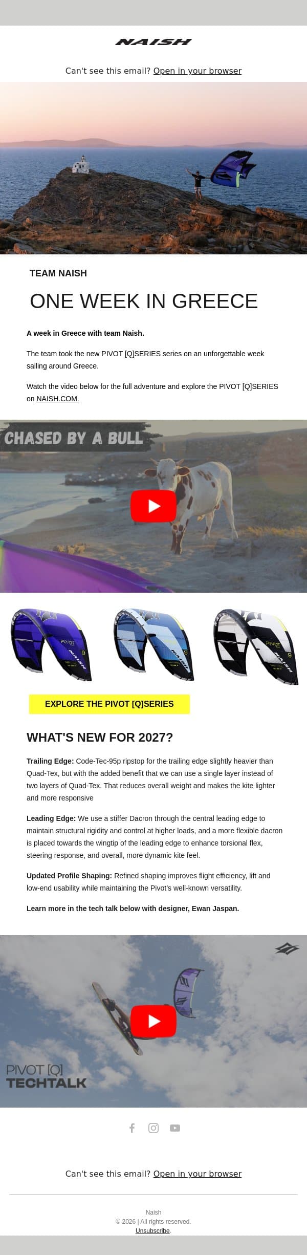 Chased by a bull while kitesurfing email from Naish screenshot