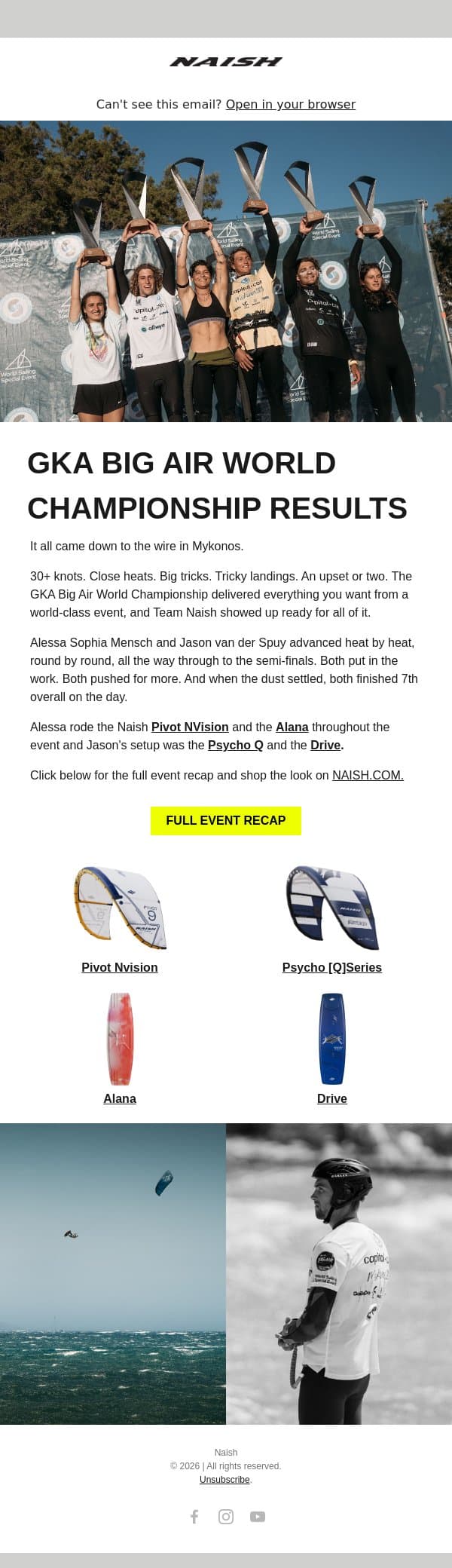 Alessa VICE WORLD CHAMP email from Naish screenshot