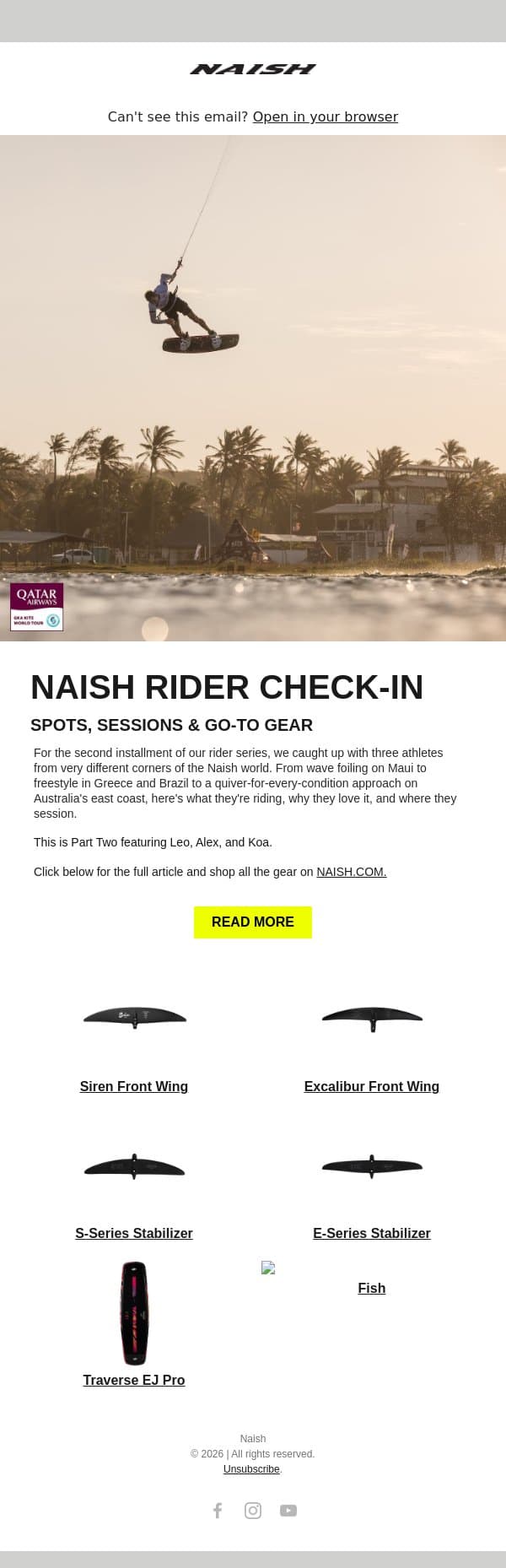 Rider Check-In Part II email from Naish screenshot