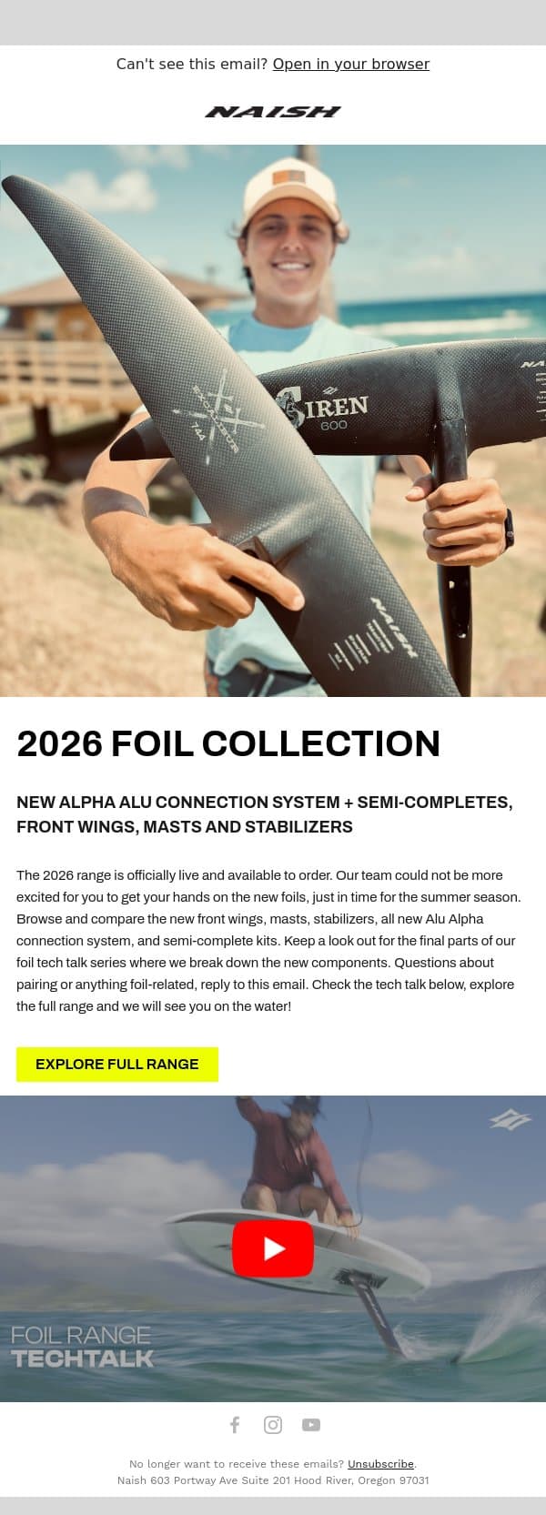 2026 Foil Range email from Naish screenshot