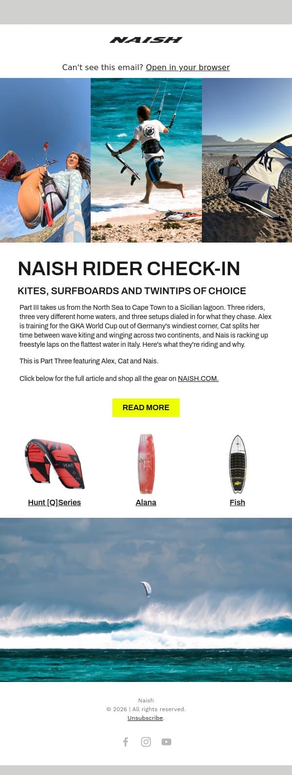 Rider Check-In Part III email from Naish screenshot
