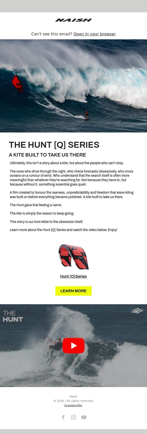 The Hunt Team Video email from Naish screenshot