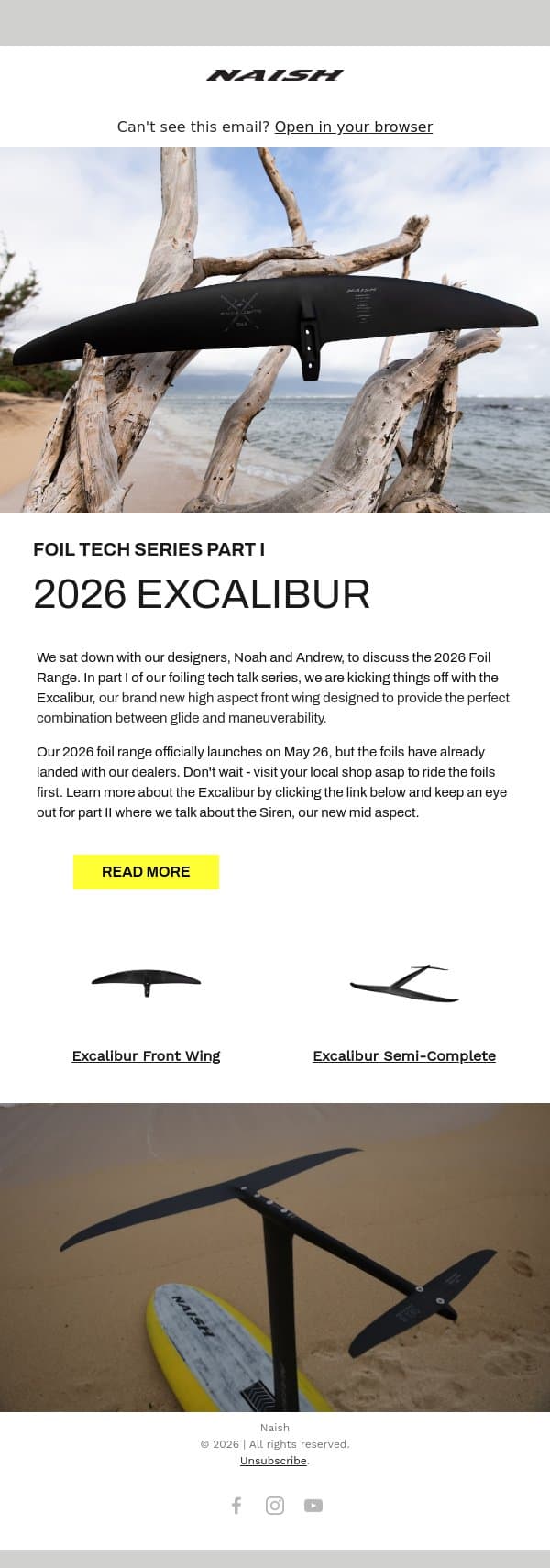 Foil Tech Talk Series: Part I email from Naish screenshot