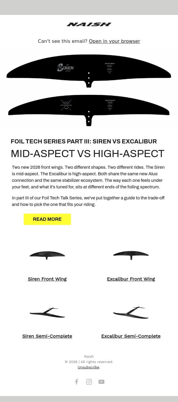 Foil Tech Talk Series: Part III email from Naish screenshot