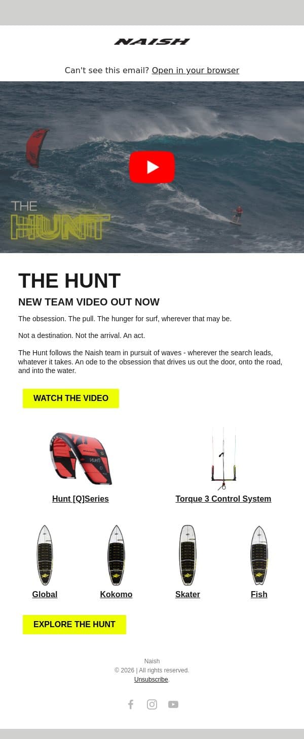 THE HUNT email from Naish screenshot