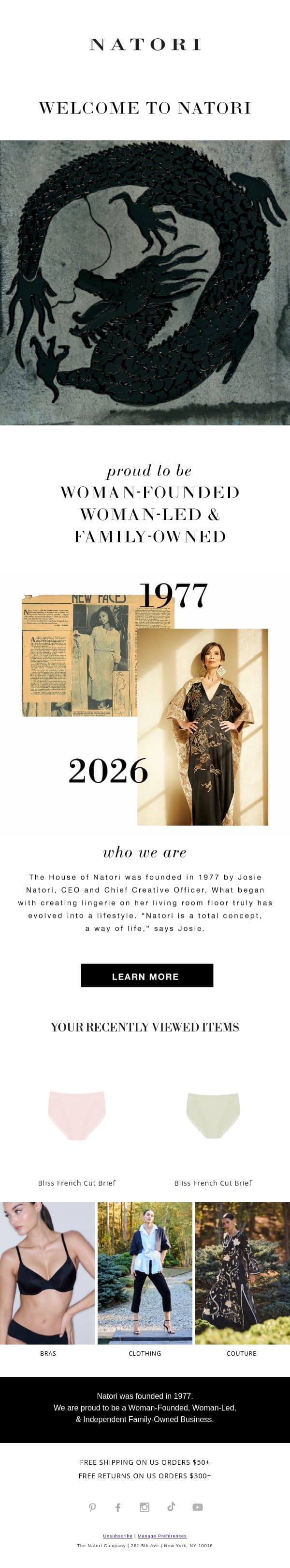 Who We Are email from Natori screenshot