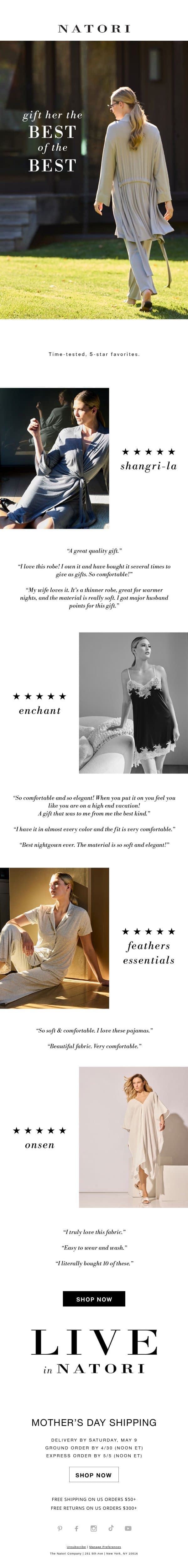 Gift Her All the Best email from Natori screenshot
