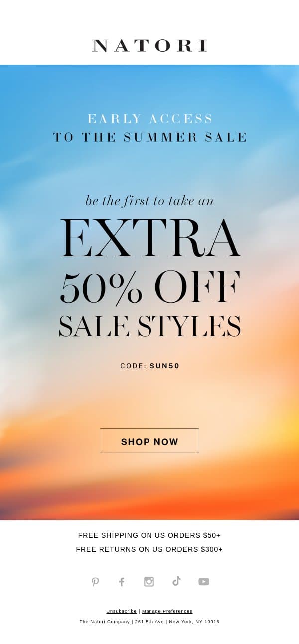 Early Access: The Summer Sale email from Natori screenshot