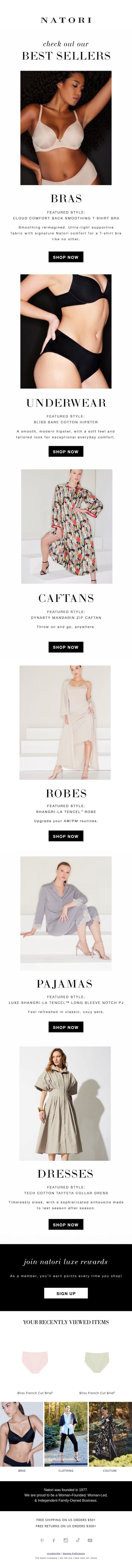 Check Out Our Best Sellers email from Natori screenshot