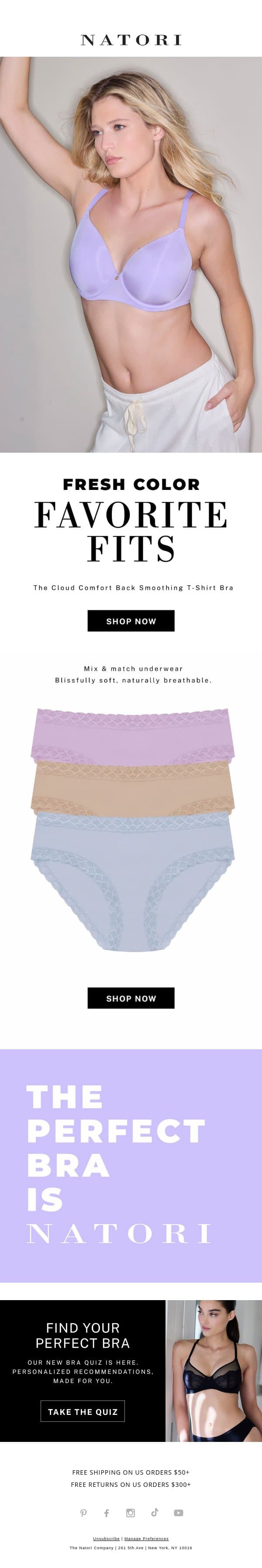 Color Your Lingerie Collection email from Natori screenshot