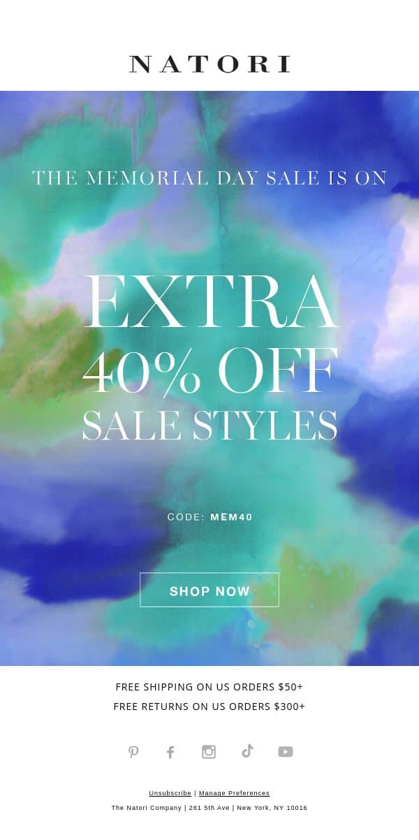 Happening Now: Extra 40% Off All Sale Styles email from Natori screenshot
