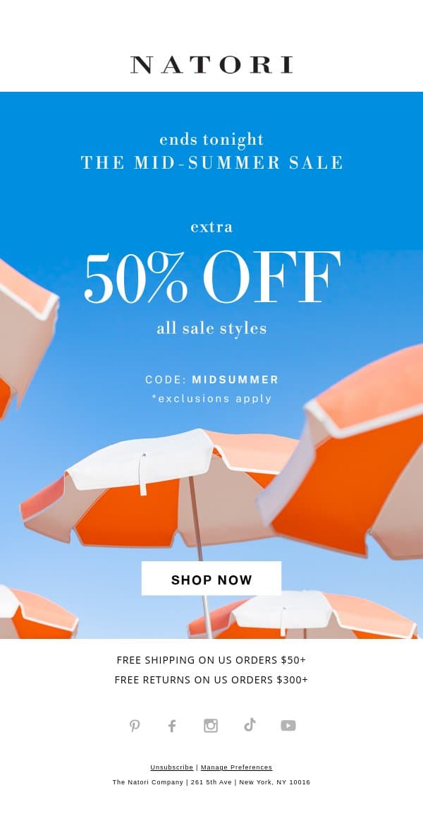 Last Chance: Extra 50% Off Select Sale Styles email from Natori screenshot