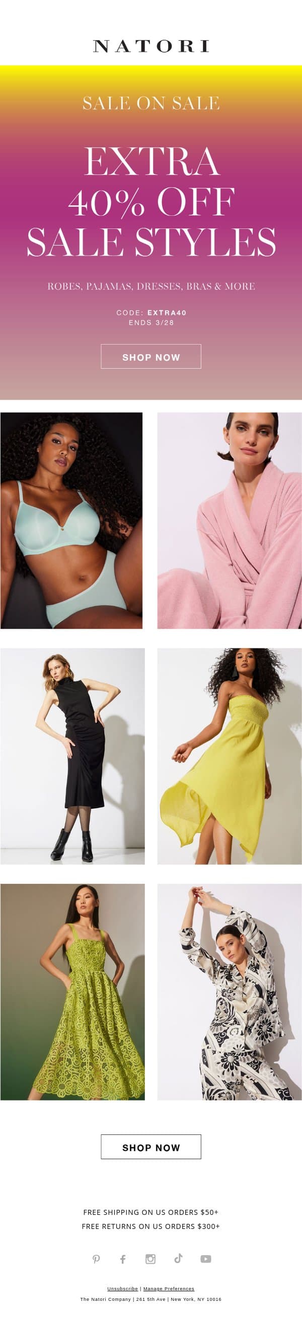 Extra 40% Off Robes, PJs & More email from Natori screenshot