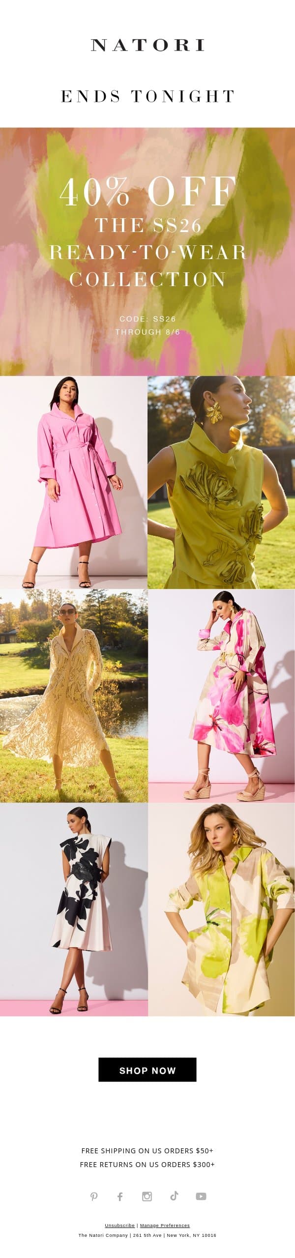 Ends Tonight: 40% Off Select Dresses, Tops, Skirts & More email from Natori screenshot