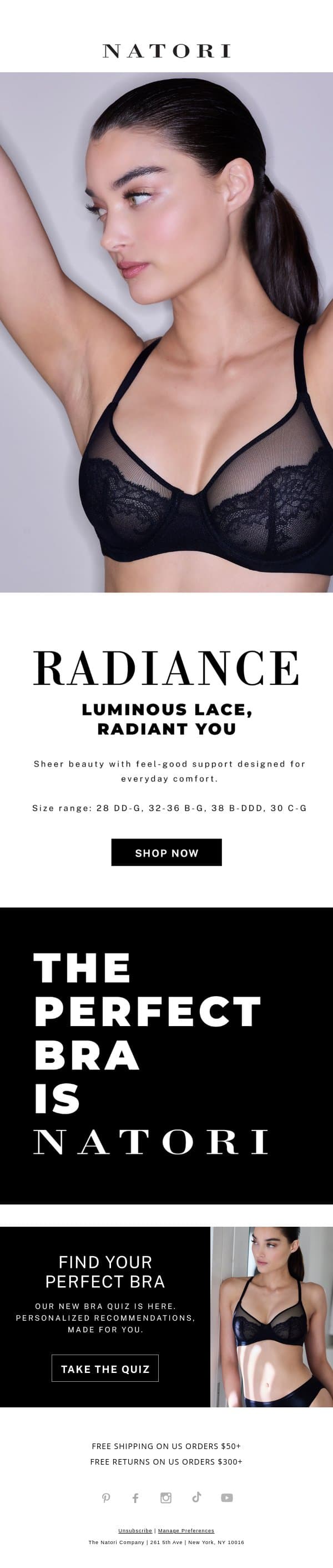 Luminous Lace, Radiant You email from Natori screenshot