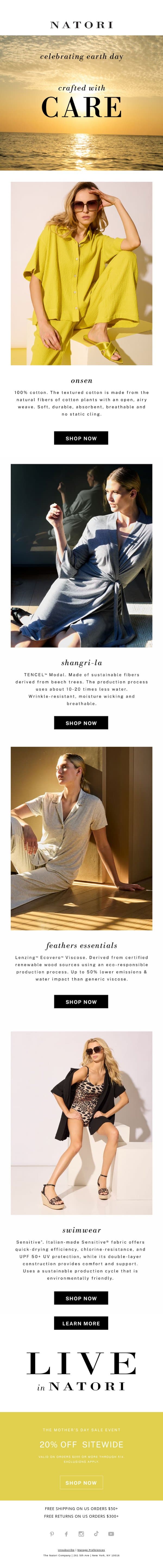 Celebrating Earth Day email from Natori screenshot