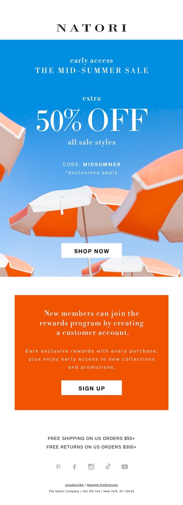 Mid-Summer Sale: Early Access email from Natori screenshot